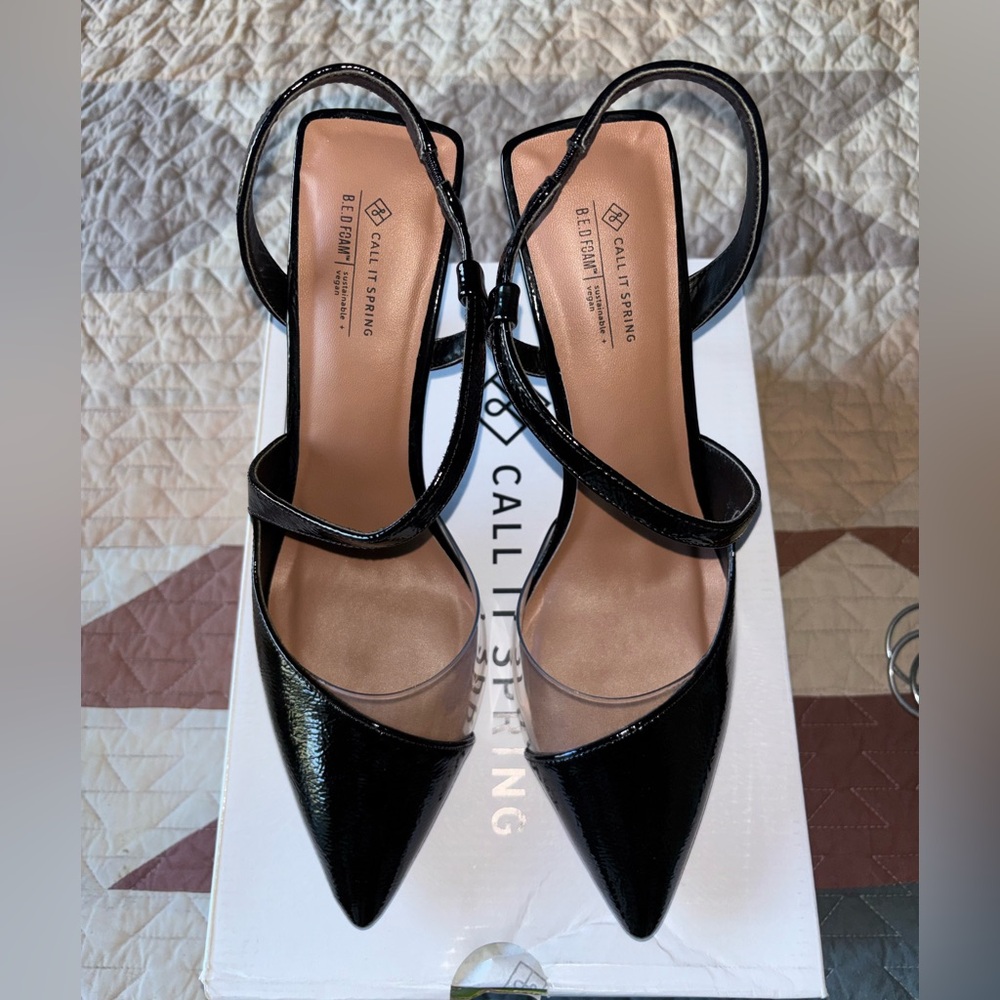 NIB Call It Spring Black High Heel Sling Back Phoenix Pumps Sz 11